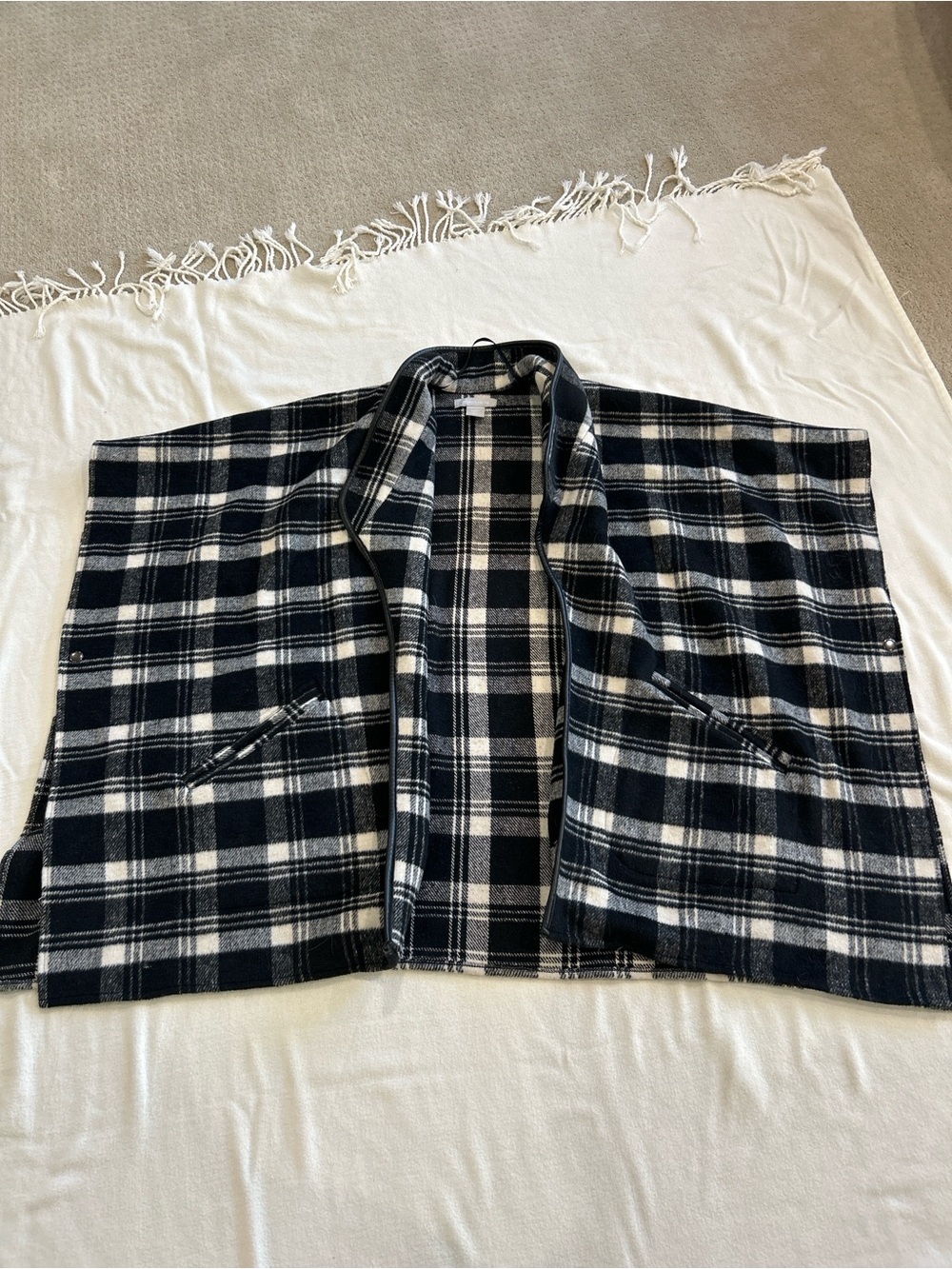 Nordstrom Black & White Plaid Open-Front Poncho